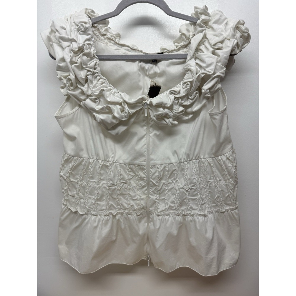 SAMUEL DONG WHITE WIRED TRIPLE RUFFLED BLOUSE CAP SLEEVE ZIP FRONT MEDIUM #41